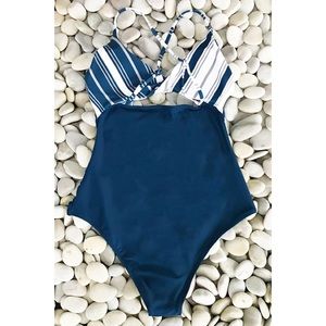 Monokini Cross One-piece Swimsuit - M / Blue/white